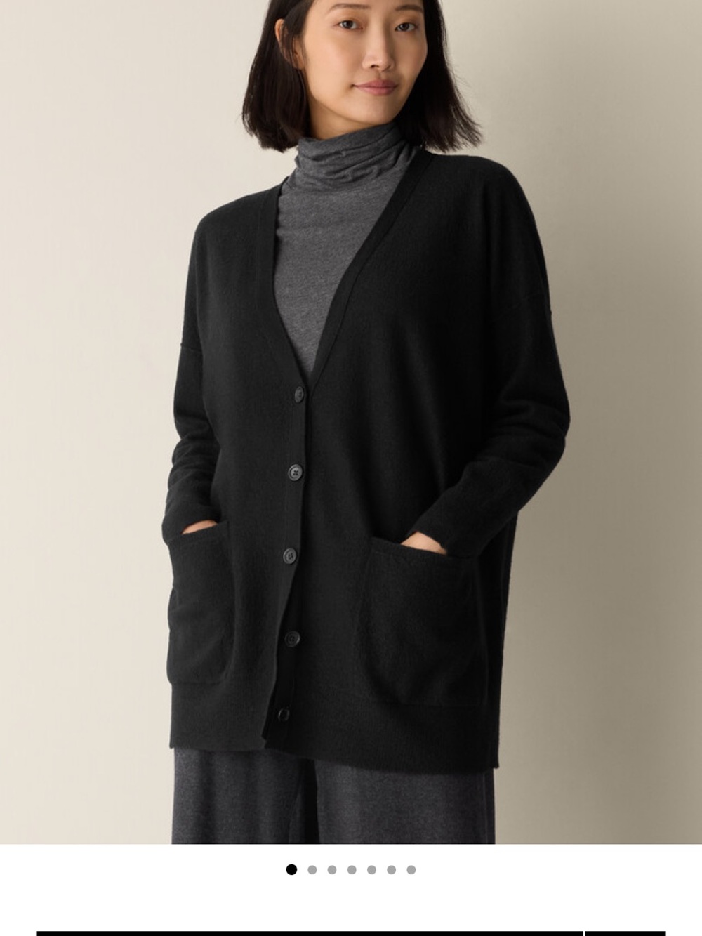 Eileen Fisher Black V-Neck Button Front Pocket Cardigan